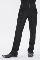 Black Jacquard Embroidery Men's Gothic Pants - Black - 1