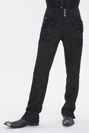 Black Jacquard Embroidery Men's Gothic Pants - Black - 1