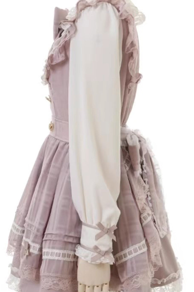 Jirai Kei Long Sleeves Print Ruffle Bowknot Lace-Up Dress 3 Colors - Product - 6
