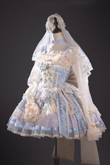 Blue [Moonstone] Sleeveless Ruffle Embroidery Bowknot Lace Fishbone Sweet Princess Lolita Dress - Product - 6