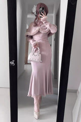 Jirai Kei Stand Collar Off Shoulder Long Sleeves Embroidered Lace Sweet Japanese Fishtail Dress 2 Colors - Product - 6