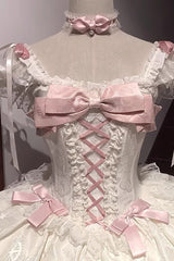 Apricot [Flora Isle Butterfly] Sleeveless Ruffle Bowknot Lace Lace-Up Sweet Elegant Lolita Jsk Dress - Product - 2