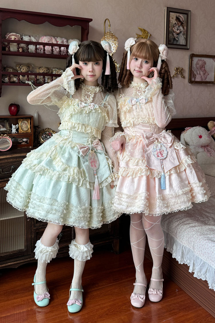 [Good Night, Peach] Sleeveless Multi-Layered Ruffled Bow Lace Sweet Chinese Style Lolita Jsk Dress 3 Colors - Product - 12