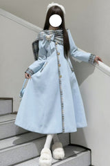 [Cookie Mousse] Single Breasted Long Sleeves Bowknot Stitching Sweet Elegant Lolita Coat 2 Colors - Blue - 2