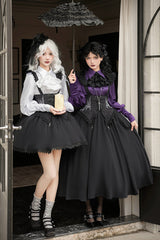 Black [Night of Thorns] Sleeveless Embroidery Lace-Up Gothic Lolita Strap Breast Support Dress 2 Versions - Product - 10