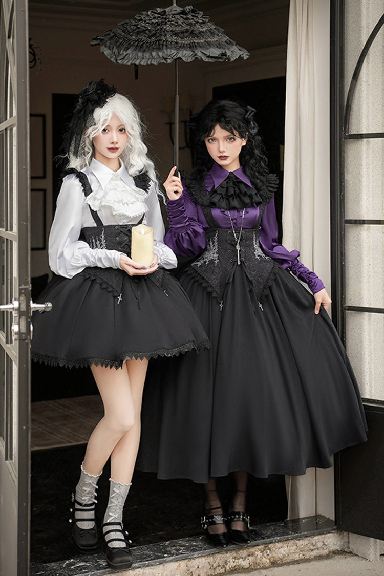 Black [Night of Thorns] Sleeveless Embroidery Lace-Up Gothic Lolita Strap Breast Support Dress 2 Versions - Product - 10