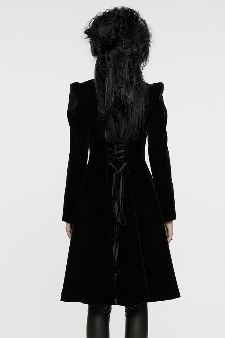 Black Long Puff Sleeves Floral Embroidery Women's Gothic Coat - Product - 3
