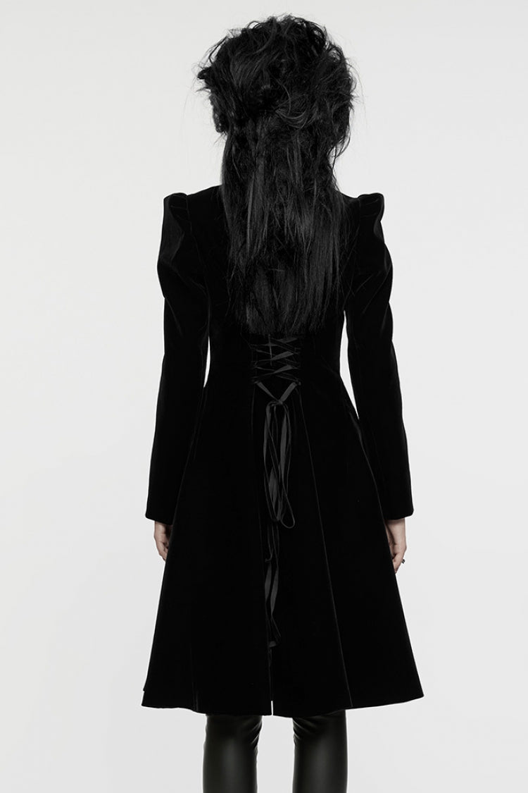 Black Long Puff Sleeves Floral Embroidery Women's Gothic Coat - Product - 3