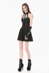 Black Buckled Zippered Women's Punk Halterneck Dress - Product - 2