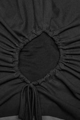 Black Long Sleeves Hollow Mesh Drawstring Women's Gothic T-Shirt - Product - 8