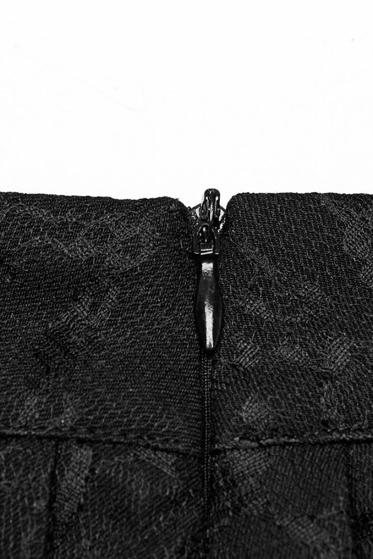 Black Stitching Lace Women's Punk Pleated Skirt with Chain - Product - 8