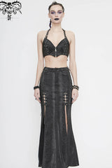 Black Snake Pattern Leather Wrapped Chest Chain Halter Back Lace Up Women's Punk Corset - Product - 4