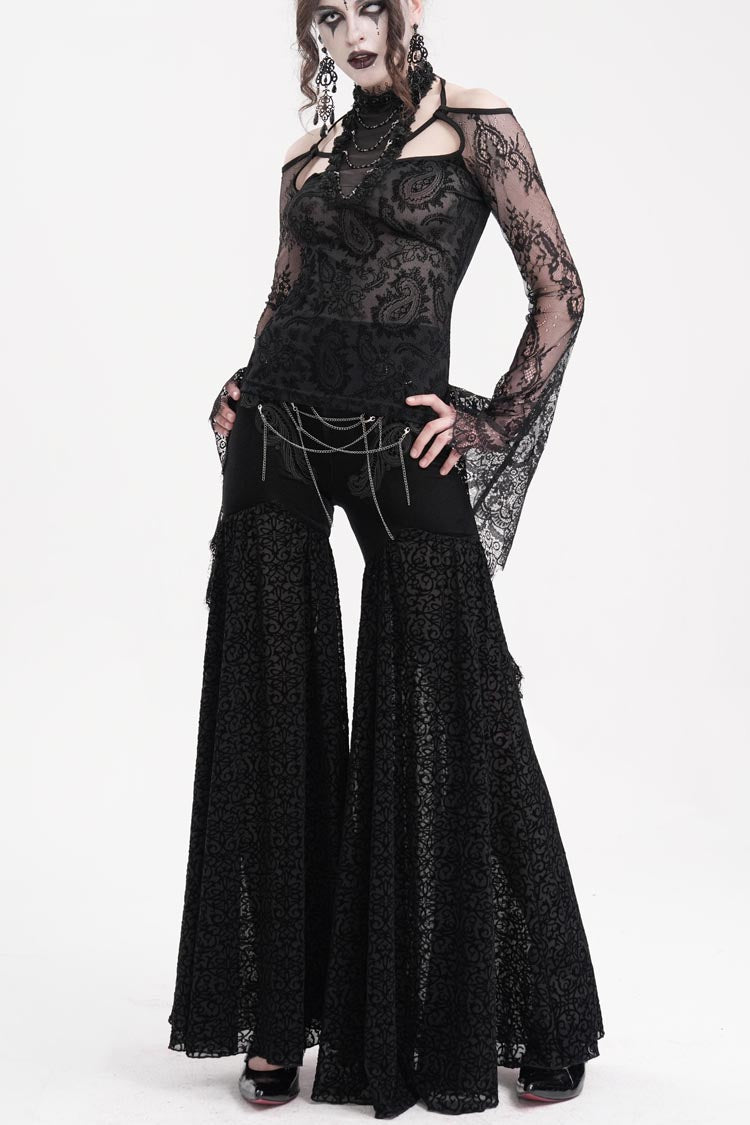 Black Chain Jacquard Floral Hollow Lace Women's Gothic Pants - Product - 4