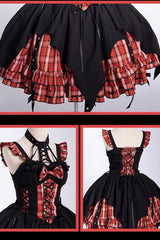 Rock Radio Wave Irregular Subculture Grid Print Bowknot Stitching Gothic Lolita Dress 3 Colors - Product - 6
