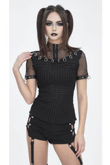 Black Mesh Rings Short Sleeved Womens Punk Top - Product - 2