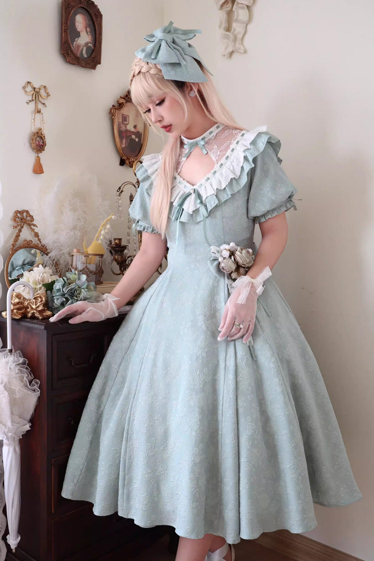 Green Short Sleeves Ruffle Bowknot Sweet Princess Lolita Dress - Product - 3