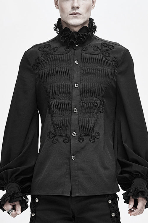 Black Chiffon Hand Embroidered Mens Gothic Blouse - Black - 1
