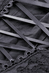Black Ruffled Lace Splice Lace-Up Women's Gothic Overbust Corset - Product - 13
