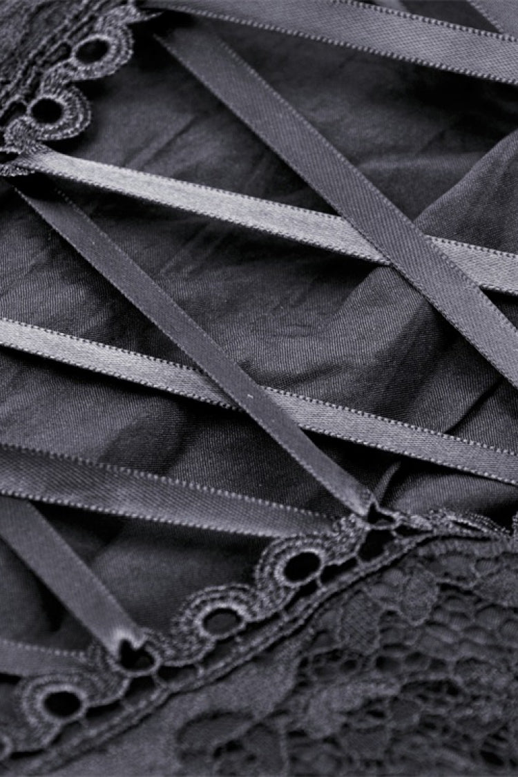 Black Ruffled Lace Splice Lace-Up Women's Gothic Overbust Corset - Product - 13