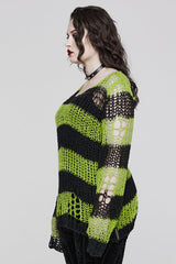 Round Collar Striped Print Irregular Ripped Women's Gothic Sweater 4 Colors - Product - 18