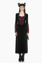 Black/Red Square Collar Long Flare Puff Sleeves Lace Women's Gothic Victorian Velvet Long Dress - Product - 5