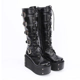 Black Cross Adornment High Platform Lolita Boots - Black - 1