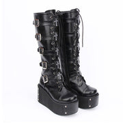 Black Cross Adornment High Platform Lolita Boots - image 1