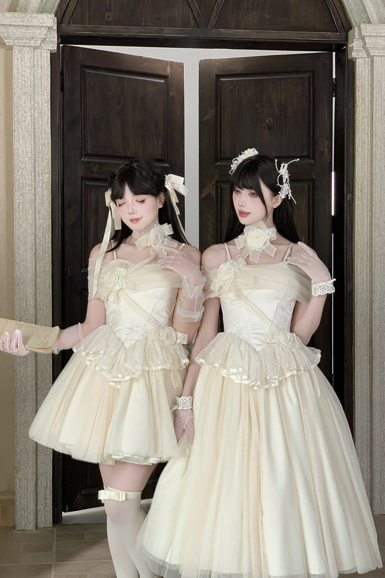 Beige [Sanglin’s Tribute] Off Shoulder Ruffled Sweet Lolita Dress - Product - 3