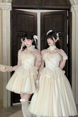 Beige [Sanglin’s Tribute] Off Shoulder Ruffled Sweet Lolita Dress - Product - 3