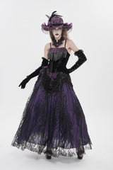 Black/Purple Lace-Up Women's Gothic Embroidered Tassels  Overbust Corset - Product - 5