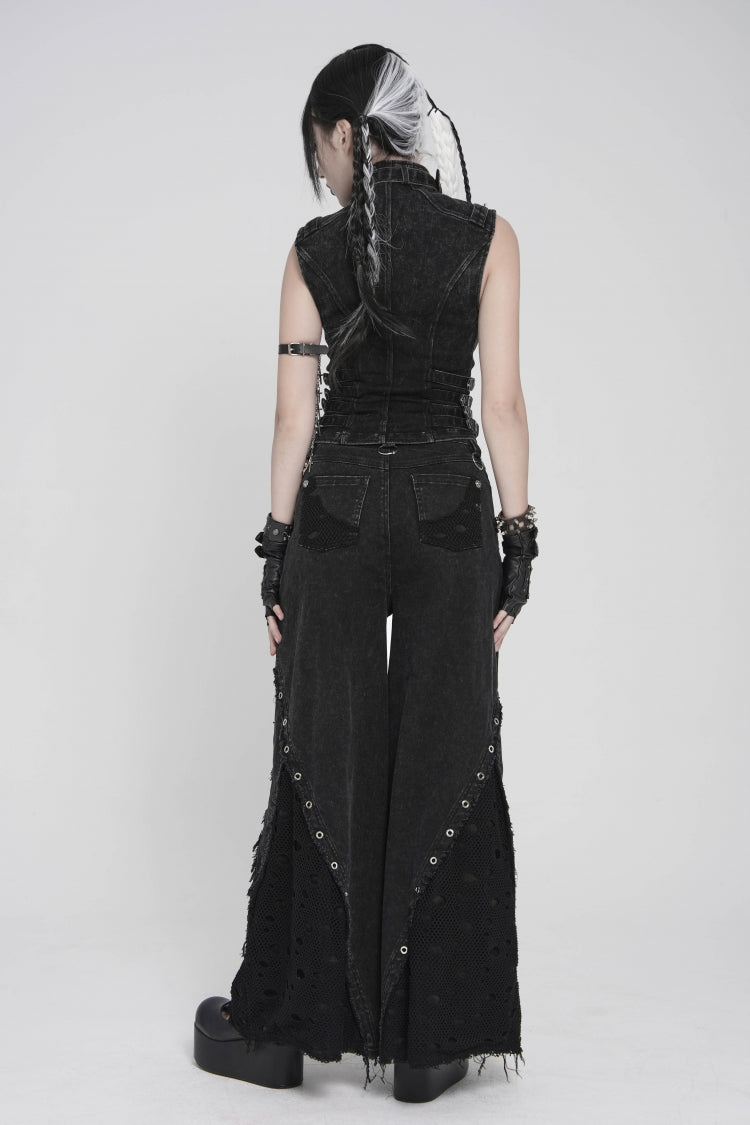 Black Halterneck Slim Buckled Zippered Women's Punk Vest - Product - 6