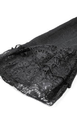 Black Square Collar Long Trumpet Sleeves Lace Lace-Up Multi-Layered High-Low Women's Gothic Dress - Product - 17