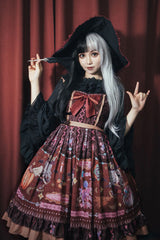 Brown [Little Witch] Sleeveless Print Ruffle Bowknot Sweet Elegant Lolita Jsk Dress - Product - 5
