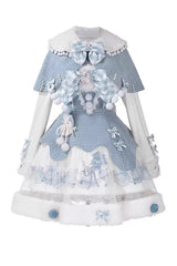 Light Blue [Rolling Snowballs] Printed Bow Sweet Lolita Jsk Dress Set - Product - 7
