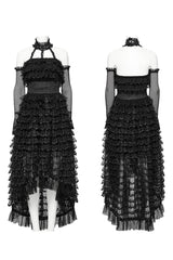Black Halterneck Long Sleeves Ruffle Lace Women's Punk Dress - Product - 5
