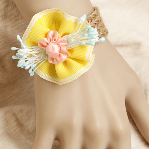 Yellow Flowers Retro Fashion Wedding Twine Female Lolita Bracelet - Yellow - 1