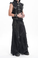 Black Ripped Rings Studs Men's Gothic Pants - Product - 10
