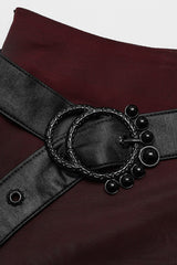 Black/Red Rivet Split Women's Gothic Skirt with Belt - Product - 6