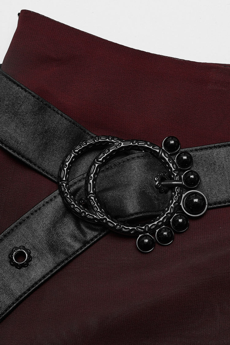 Black/Red Rivet Split Women's Gothic Skirt with Belt - Product - 6