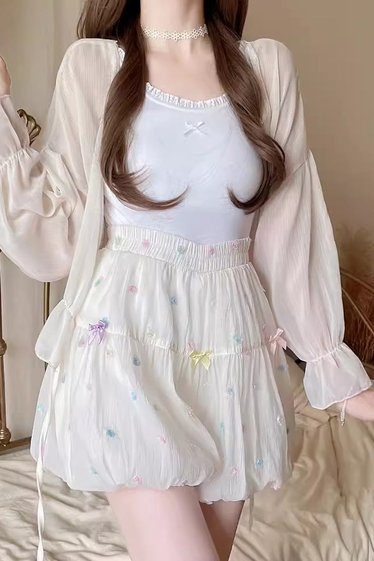 White Sugar Beans Bowknot Bud Sweet Lolita Leggings - Product - 2