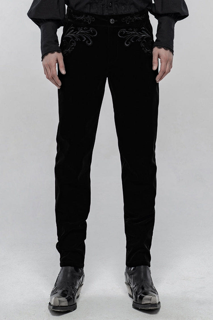 Black Buttons Embroidery Men's Gothic Straight Leg Pants - Black - 1