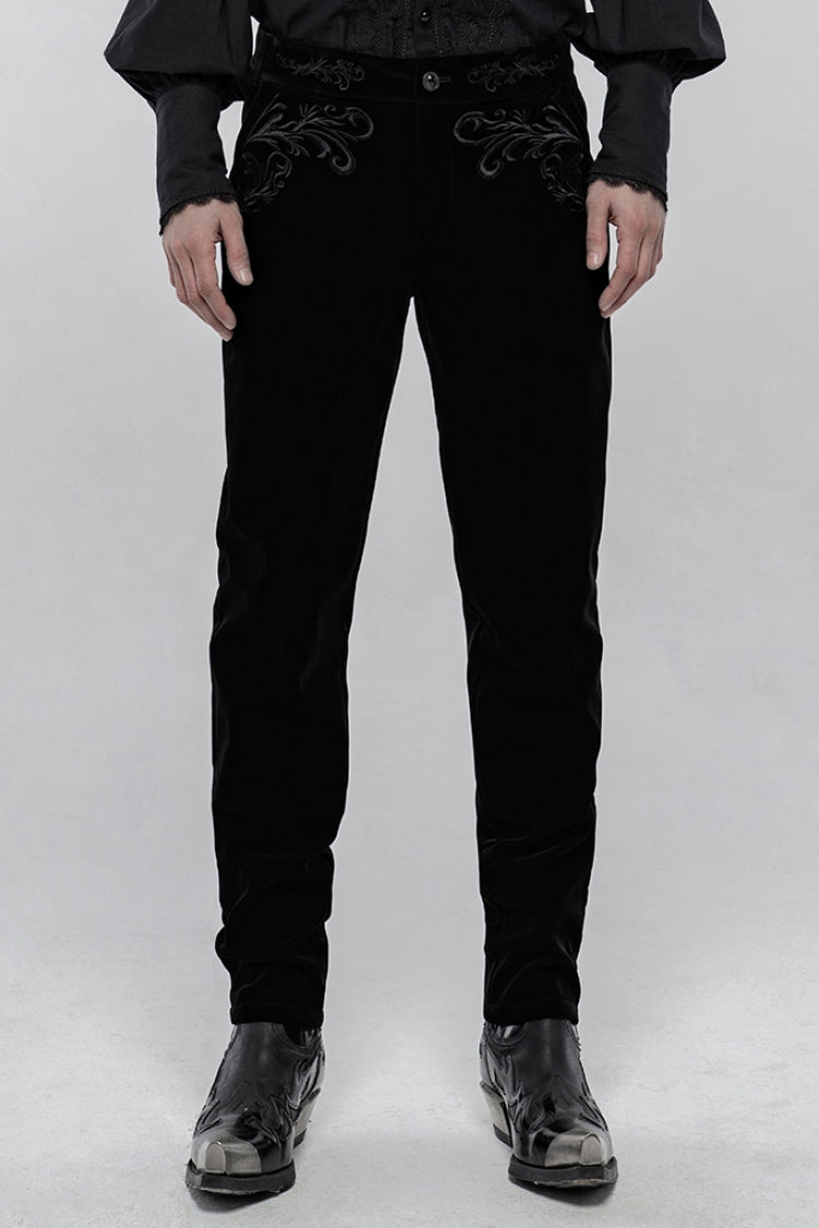 Black Buttons Embroidery Men's Gothic Straight Leg Pants - Black - 1