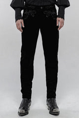 Black Buttons Embroidery Men's Gothic Straight Leg Pants - Black - 1