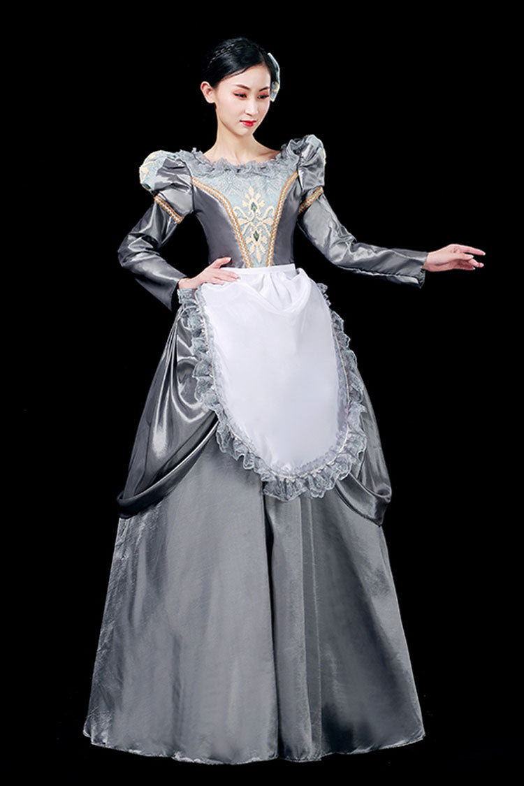 Gray Boat Neck Long Sleeves Floral Print Victorian Lolita Prom Dress - Product - 2