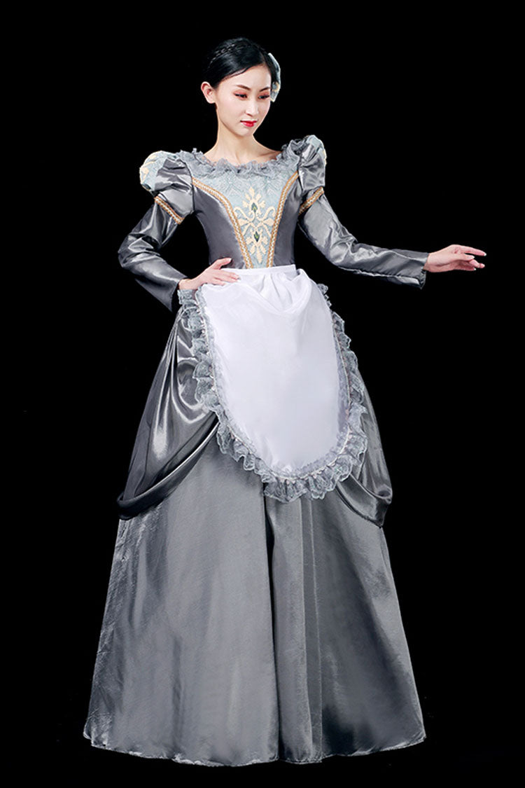 Gray Boat Neck Long Sleeves Floral Print Victorian Lolita Prom Dress - Product - 2