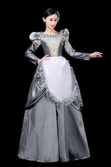 Gray Boat Neck Long Sleeves Floral Print Victorian Lolita Prom Dress - Product - 2