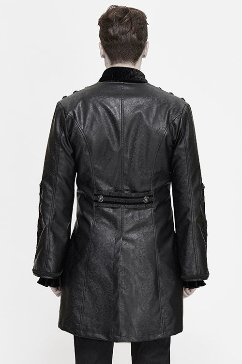 Black V Collar Wide Sleeves Swallowtail Fitted Leather Mens Gothic Coat - Product - 3