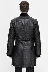 Black V Collar Wide Sleeves Swallowtail Fitted Leather Mens Gothic Coat - Product - 3