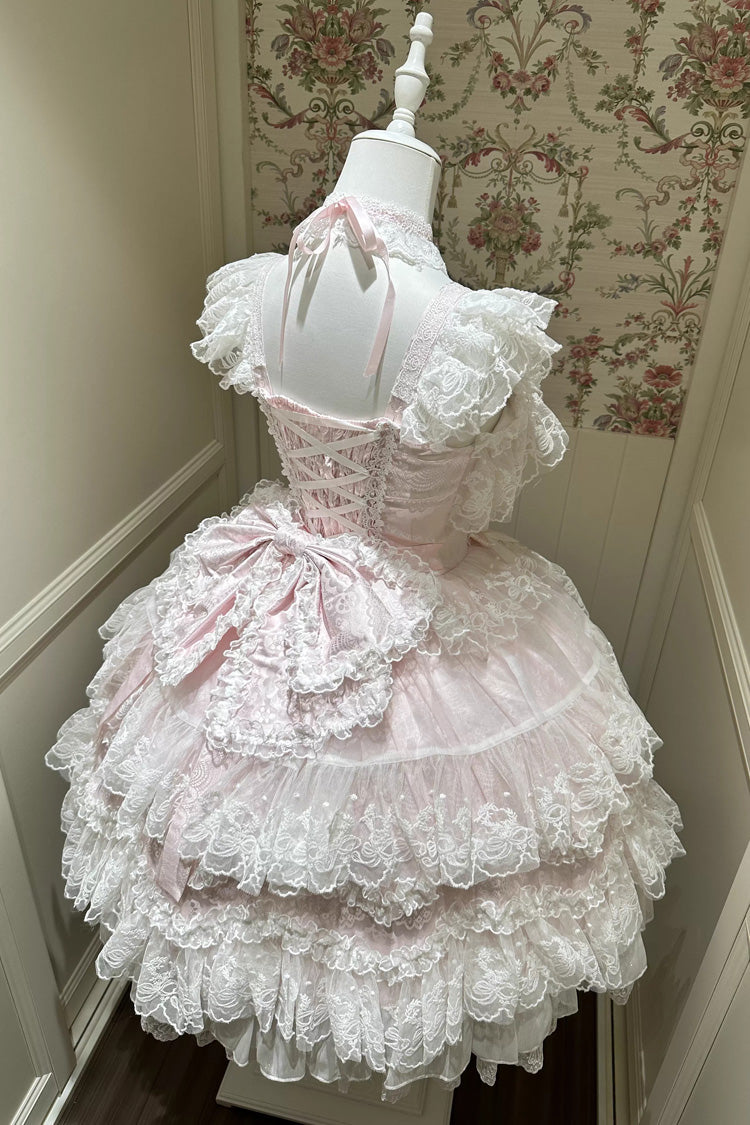 Pink [Sakura Dream Romance] Sleeveless Multi-Layered Ruffled Hanayome Bow Lace Sweet Princess Lolita Jsk Dress - Product - 11