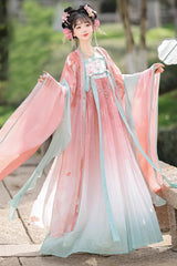 Pink Long Sleeves Print Embroidery Sweet Hanfu Full Set - Product - 4